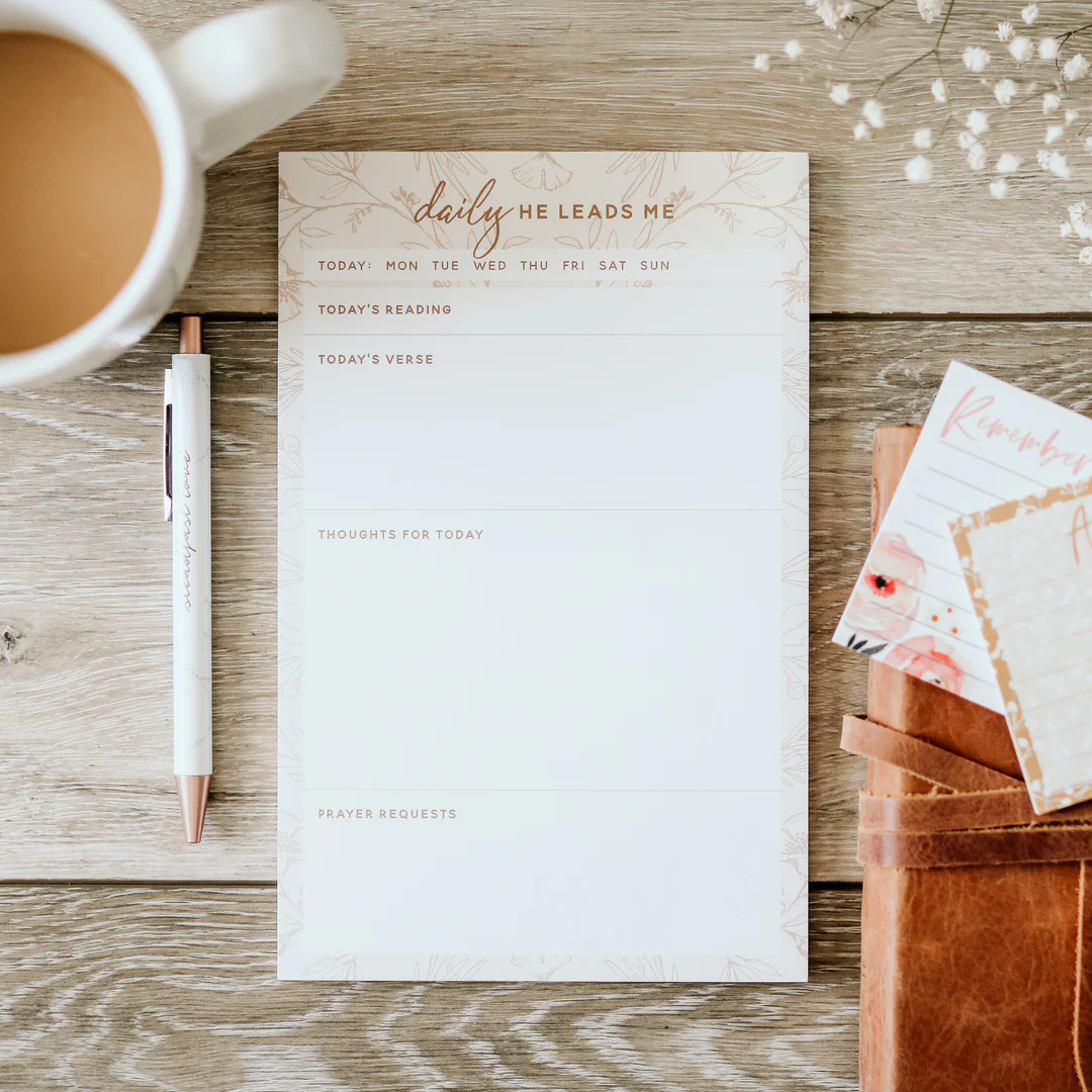 Daily He Leads Me Notepad- Blush Floral | The Daily Grace Co.