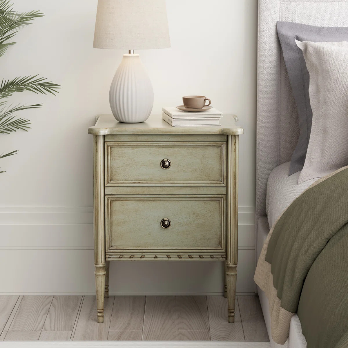 Farmhouse 2 Drawer Nightstand With Hidden Drawer | Wayfair North America