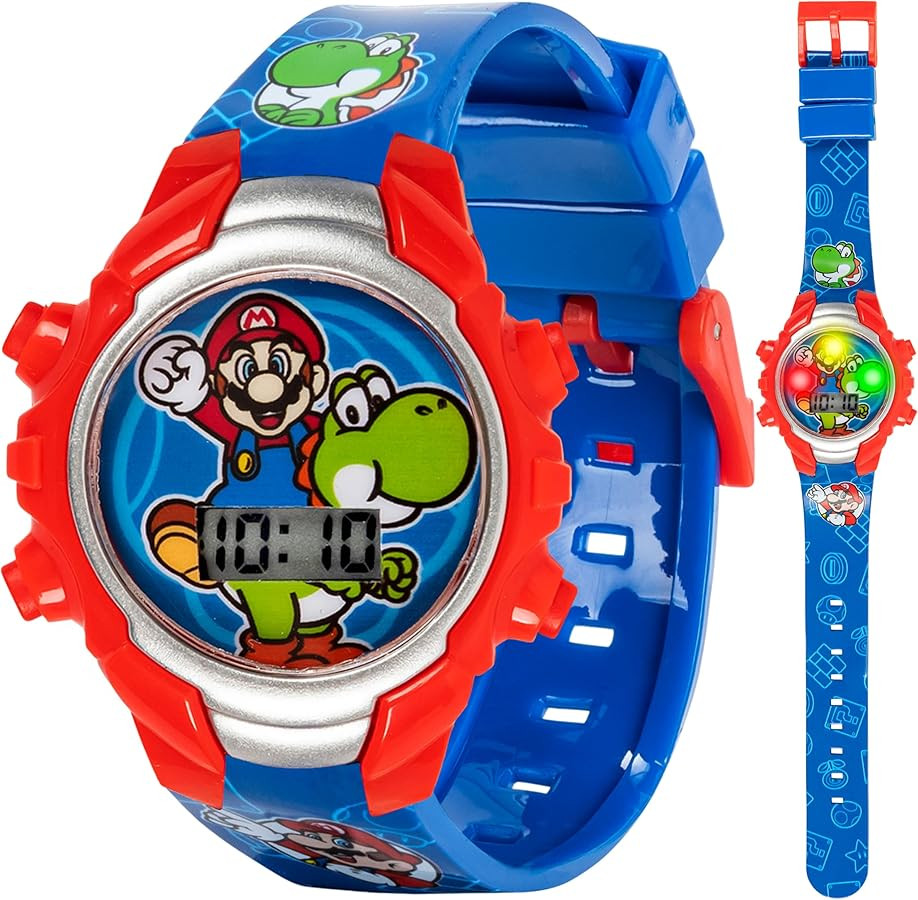 Super Mario Kids Digital Watch with Yoshi, LED Light Show, Soft Silicone Strap, Durable Kid-Frien... | Amazon (US)