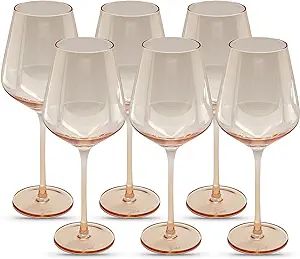 Saludi Light Peach Wine Glasses, 16.5oz (Set of 6) Stemmed Single Color Glass - Great for All Win... | Amazon (US)