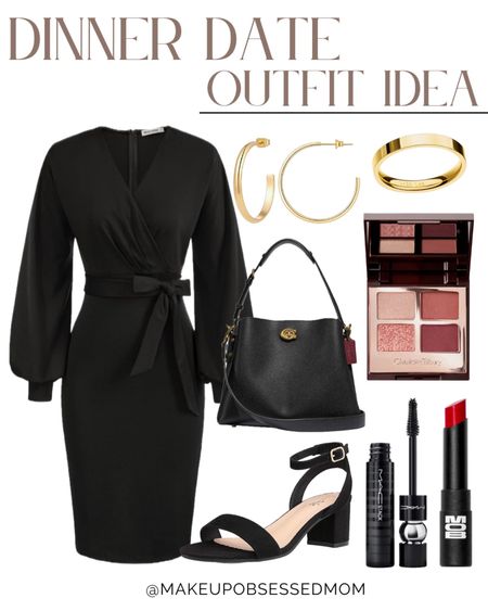 Get ready for your next date night with this outfit idea! An elegant black dress, paired with black heels, gold accessories, and more! #midlifestyle #womensfashion #capsulewardrobe #dinnerdate

#LTKstyletip #LTKSeasonal #LTKshoecrush