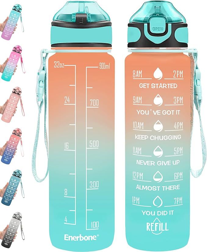 Enerbone 32 oz Drinking Water Bottle with Times to Drink and Straw, Motivational with Carrying St... | Amazon (US)