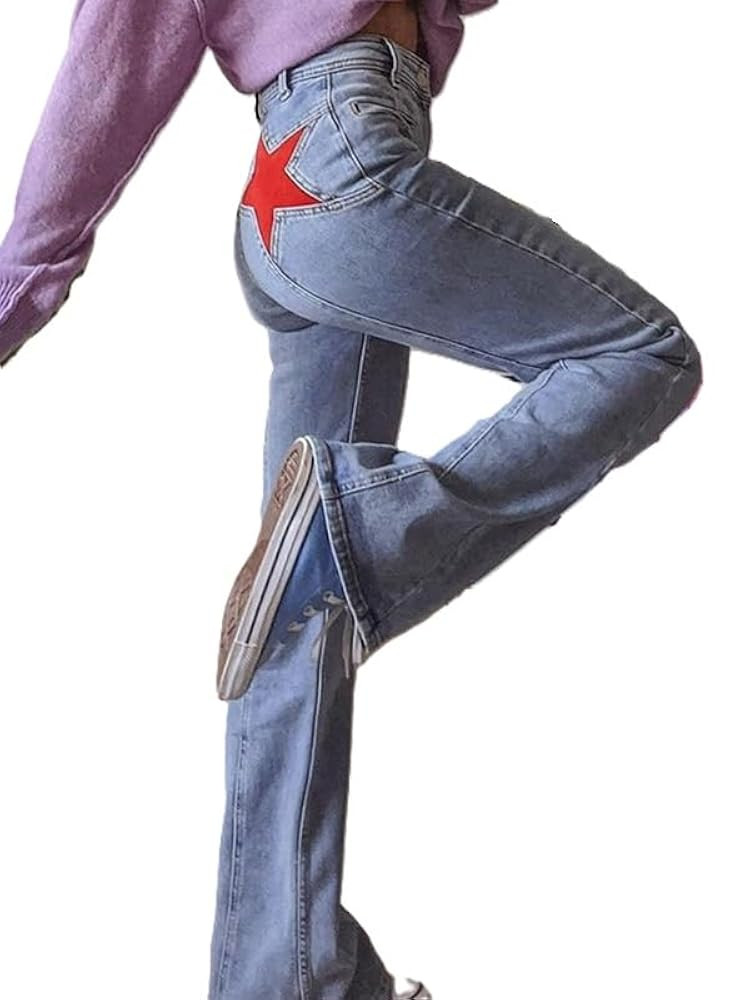 EMMIOL Flare Jeans for Women,High Waisted Star Patchwork Stretch Denim Pants,Vintage Bootcut y2k ... | Amazon (US)