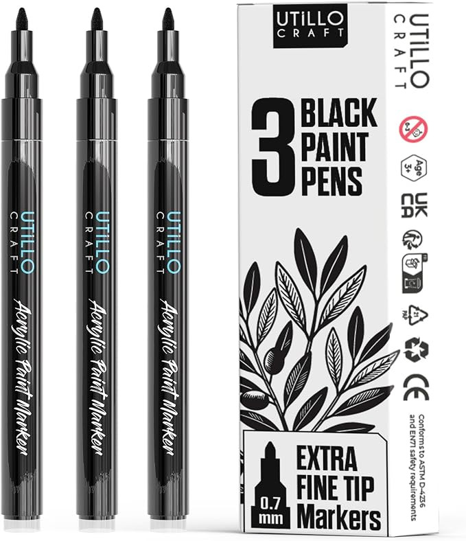 Utillo Craft Black Paint Pen (3-Pack) Extra Fine Black Paint Markers for Metal, Fabric, Wood, Gla... | Amazon (US)