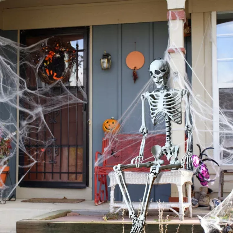 Halloween Giant Poseable Skeleton Decoration, Bone Color, 10 ft, by Way To  Celebrate