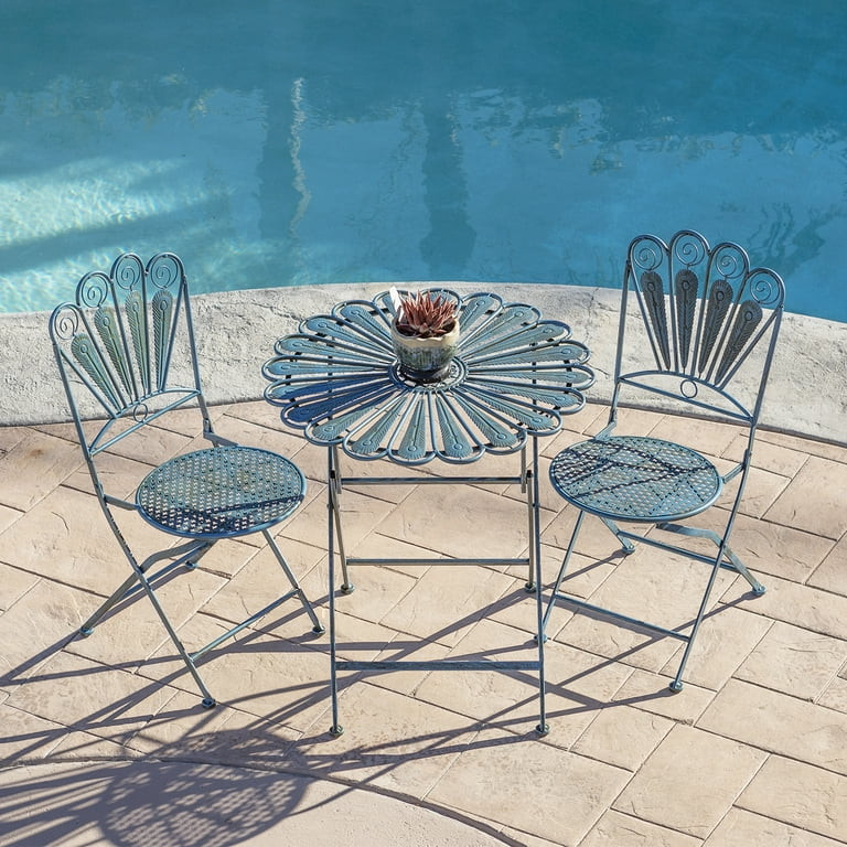 Alpine 3-Piece Outdoor Feather Metal Bistro Set, Turquoise | Walmart (US)