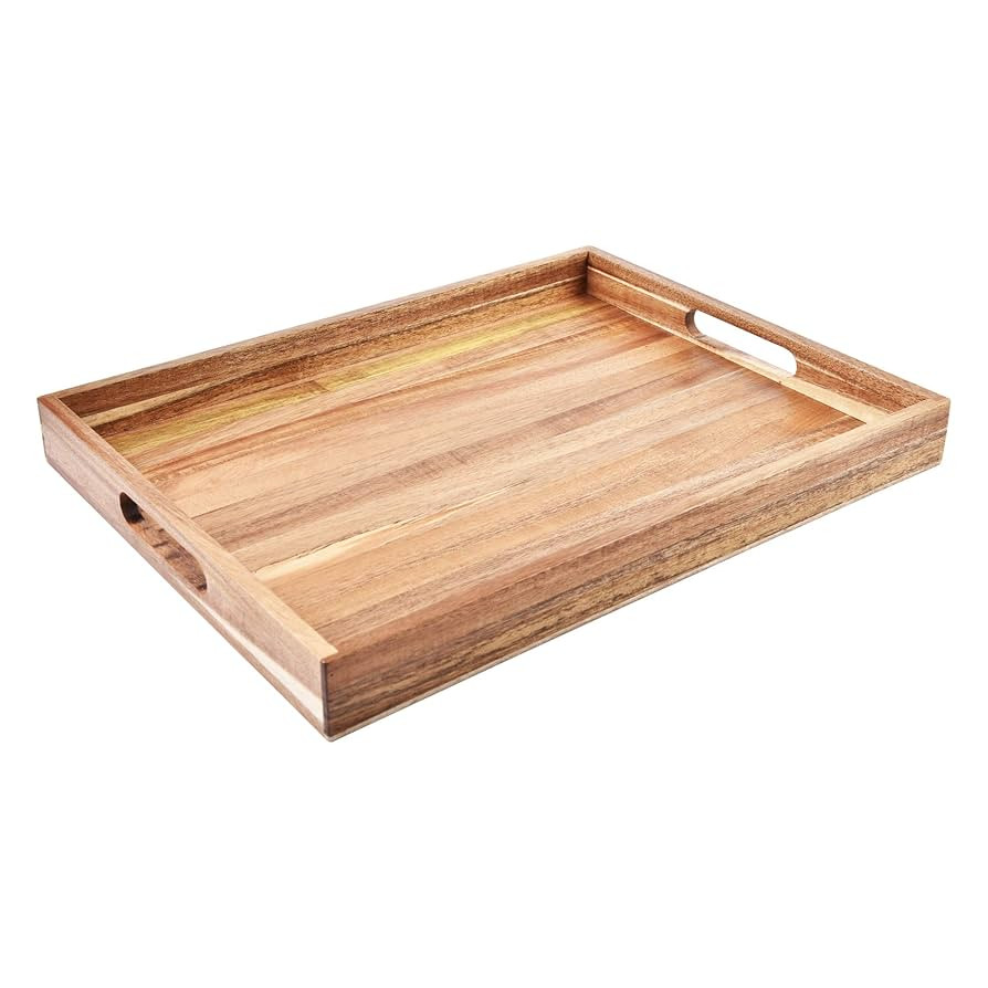 Acacia Wood Serving Tray with Handles (17 Inches) – Decorative Serving Trays Platter for Breakf... | Amazon (US)