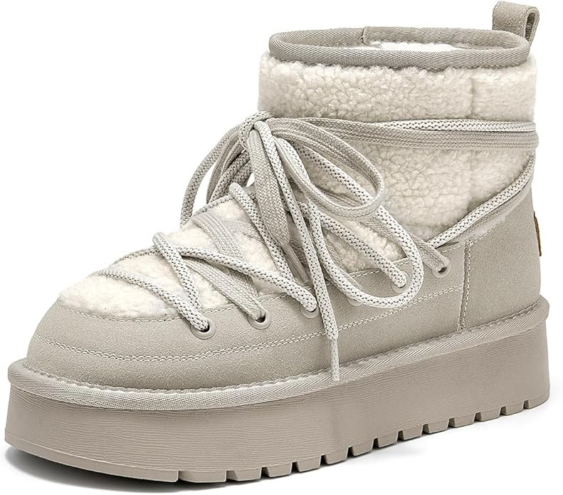 BEAU TODAY Snow Boots for Women, Platform Anti-Slip Winter Booties, Warm Fur Lace Up Round Toe An... | Amazon (US)
