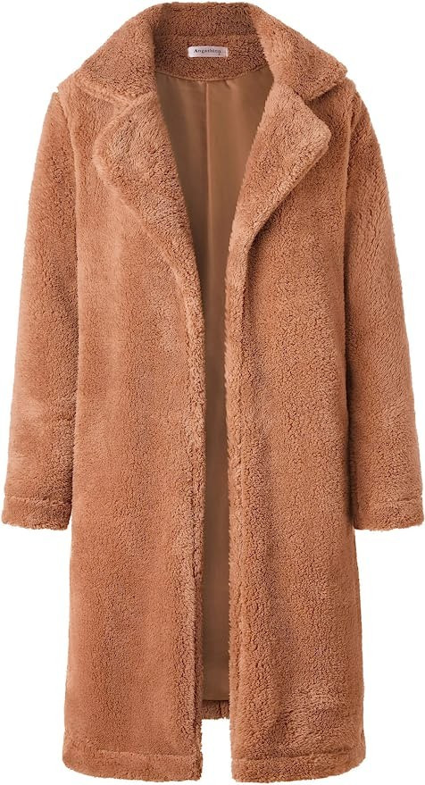 Angashion Women's Fuzzy Fleece Lapel Open Front Long Cardigan Coat Faux Fur Warm Winter Outwear J... | Amazon (US)
