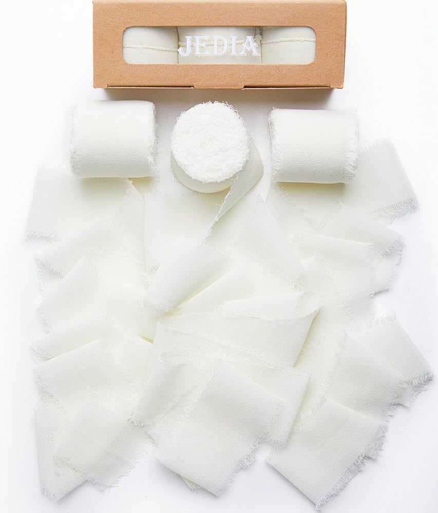 White Valentine's Ribbon, 3 Rolls Cream White Chiffon Ribbon Ribbons, 1.5" x 7Yd White Ribbon Set... | Amazon (US)