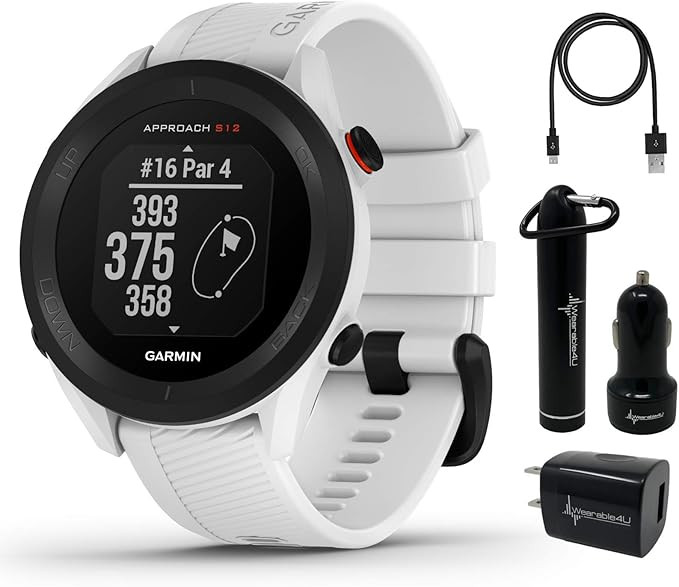 Garmin Approach S12 Premium GPS Golf Watch, White with Wearable4U Power Pack Bundle | Amazon (US)