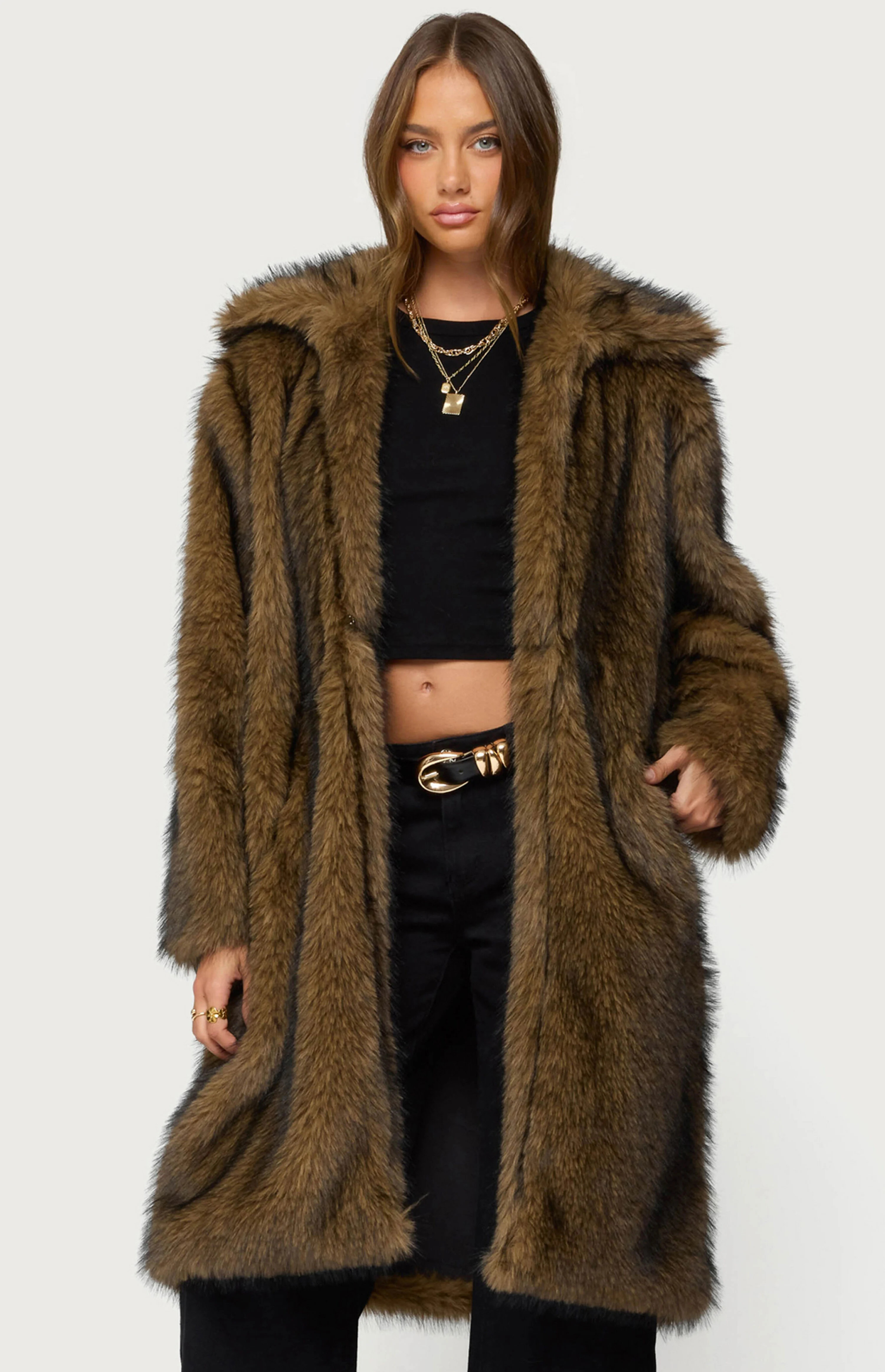 Edikted Saphira Oversized Faux Fur Maxi Coat | PacSun