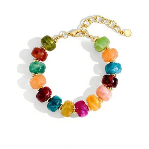 Chunky Beaded Bracelets for Women Boho Multicolor Acrylic Resin Beads Bracelet Adjustable Stateme... | Amazon (US)