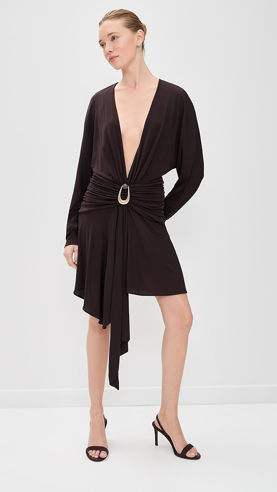 Stone Pin Scarf Drape Long Sleeve Mini Dress | Shopbop