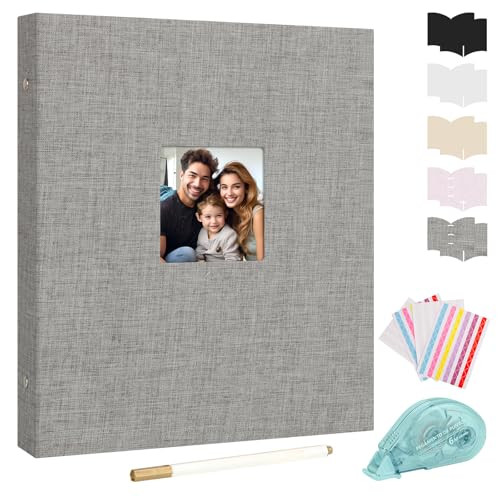 Aevdor Scrapbook Photo Album Linen Cover, 8.5x11 Inch Large 3 Ring DIY Scrapbook Album 40 Sheets 80 Pages, Scrapbook for Baby Shower Travel Wedding Anniversary Kids Adventure, Scrapbook Kits (Grey) | Amazon (US)