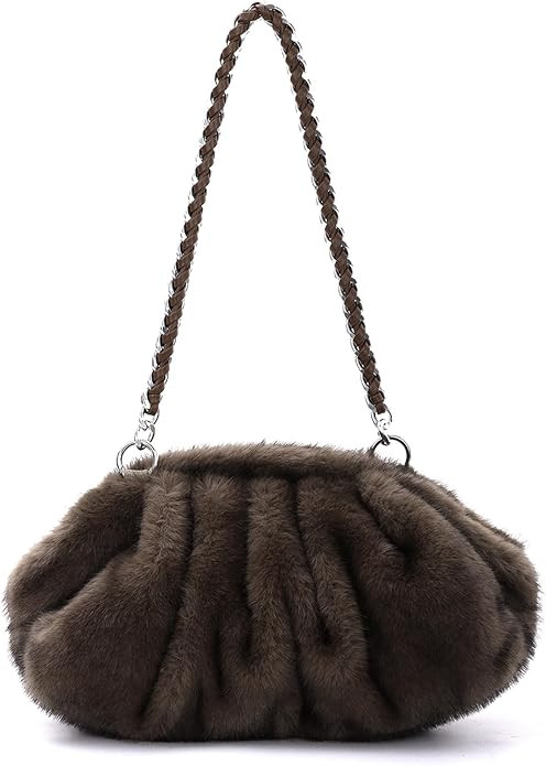 Oweisong Fur Clutch Purse for Women Formal Faux Furry Evening Handbag Plush Ruched Cloud Dumpling... | Amazon (US)