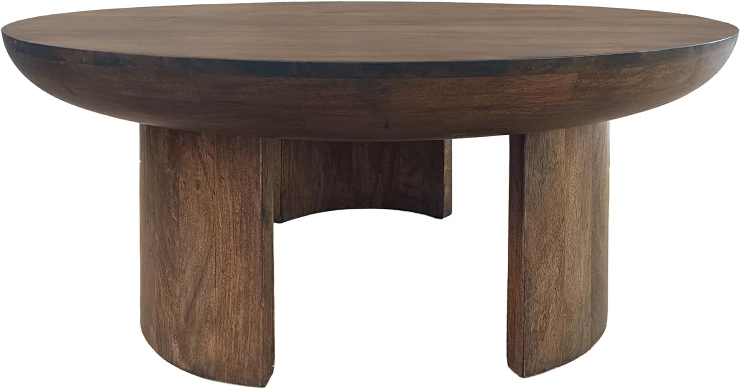 The Urban Port 35 Inch Coffee Table, Handcrafted Round Mango Wood Top, Modern Curved Tripod Legs,... | Amazon (US)