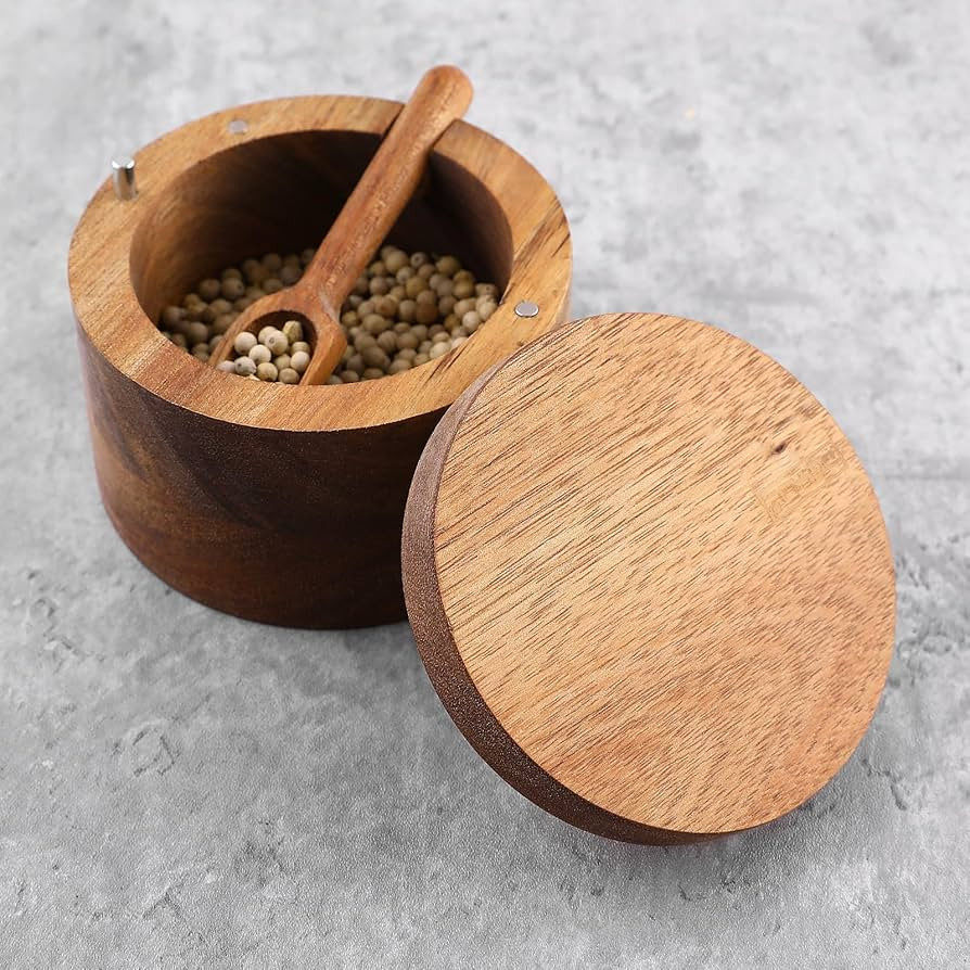 DGYLL Acacia Wood Salt Container with Spoon Salt Keeper Salt Box Spice Storage Box Condiment Pot ... | Amazon (CA)