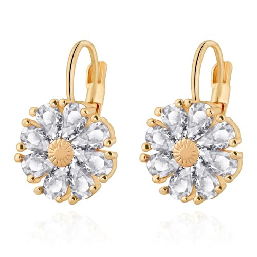 Gold Plated Flower Earrings Birthstone Leverback Earrings Hypoallergenic Vintage Floral Earrings ... | Amazon (US)