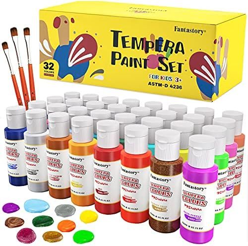 Tempera Paint for Kids Fantastory 32 Colors (2 oz Each) Washable Tempera Paint, Kids Poster Paint Sp | Amazon (US)