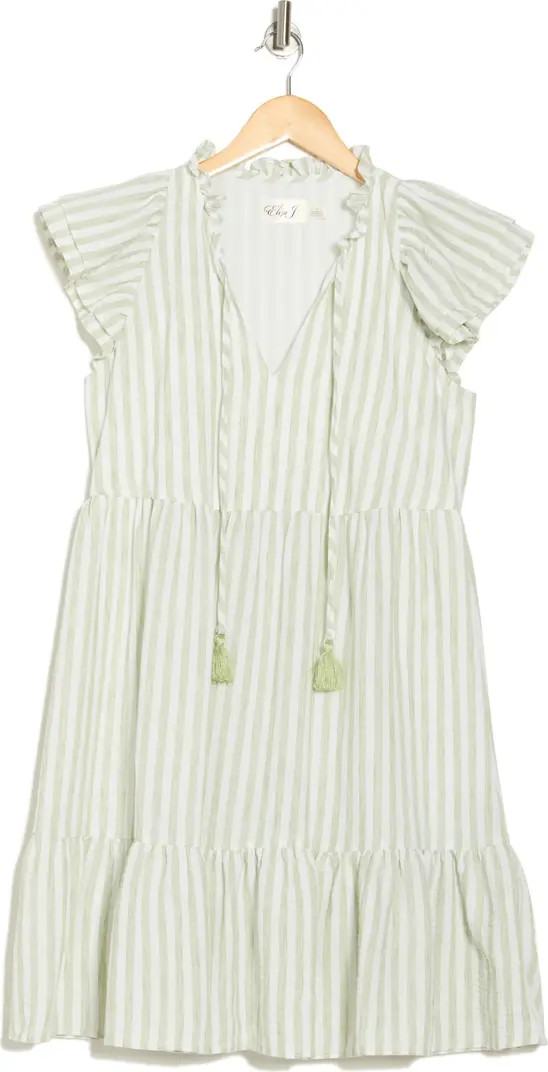 Eliza J Stripe Flutter Cap Sleeve Babydoll Dress | Nordstromrack | Nordstrom Rack