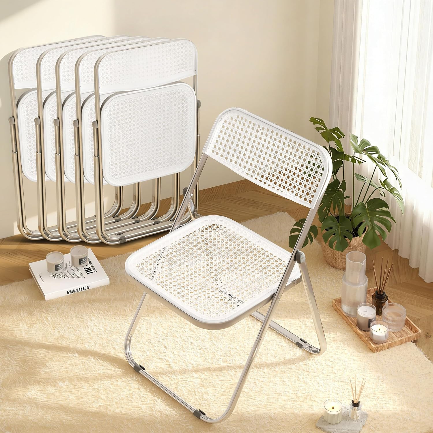 Folding Chair, 6 Pack Plastic Chair, White | Amazon (US)