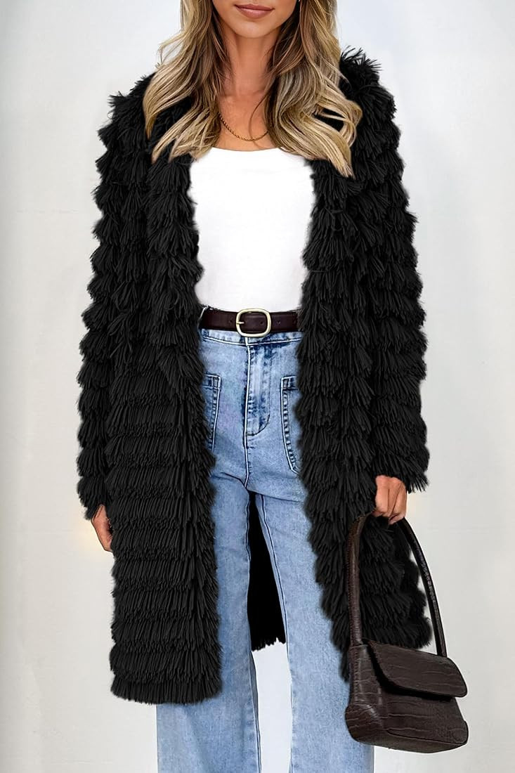 PRETTYGARDEN Women's 2023 Winter Faux Fur Jackets Fall Fashion Open Front Long Shaggy Coat Outerwear | Amazon (US)