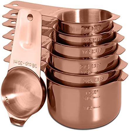 Set of 7 Heavy Duty Measuring Cups, 18/8 Stainless Steel with Ring Connector, Rose Gold | Amazon (US)