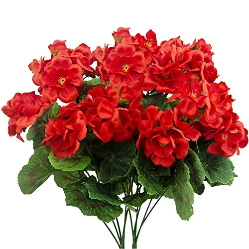 FERIAL 2 Pcs Artificial Red Geranium Bush Faux Flowers Geraniums Silk Flowers Outdoor Plant Bush Red Geraniums for Floral Home Decor Indoor Garden Patio Grave Cemetary Vase Table Centerpiece… | Amazon (US)