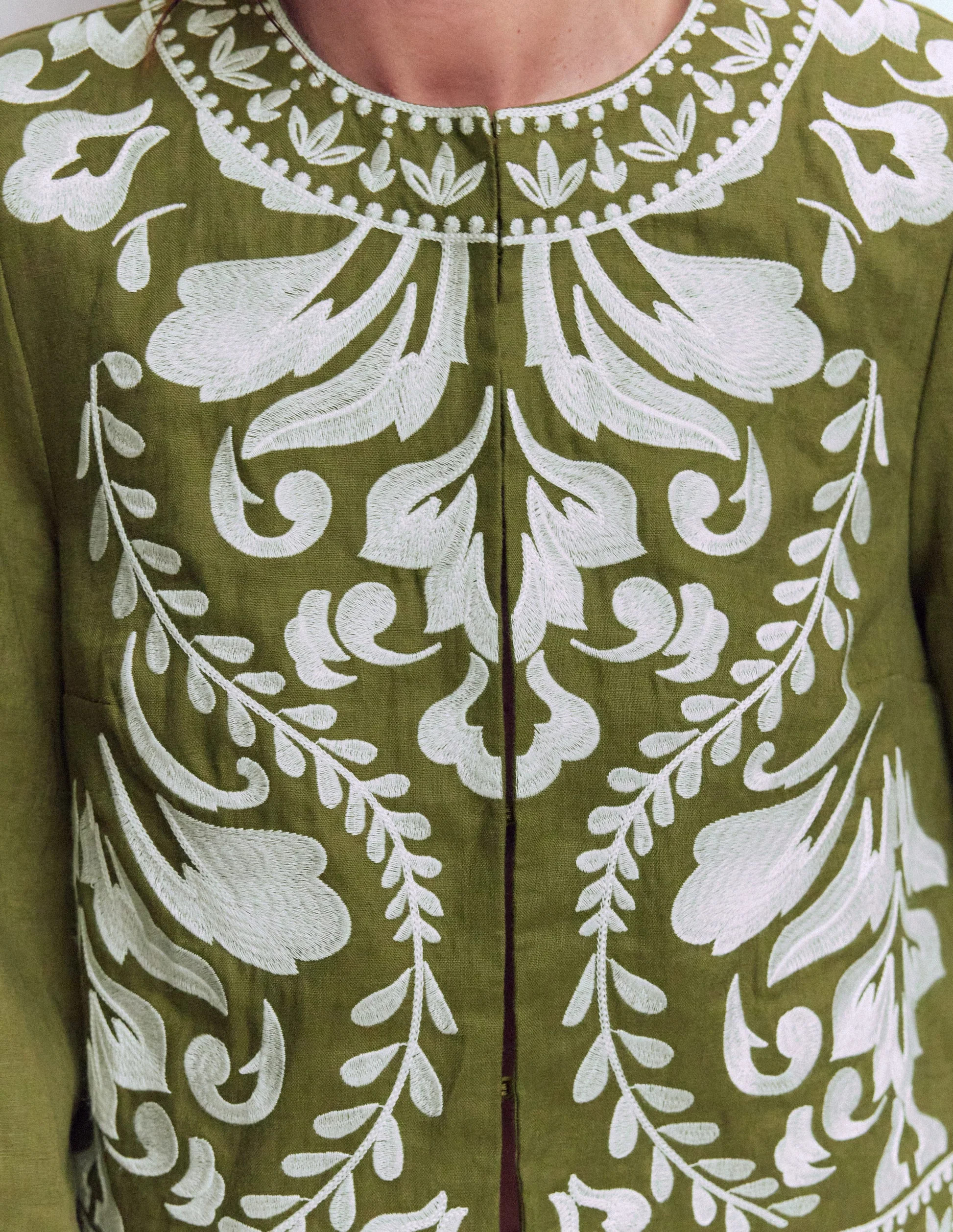Embroidered Linen Jacket-Woodland Green | Boden (US)