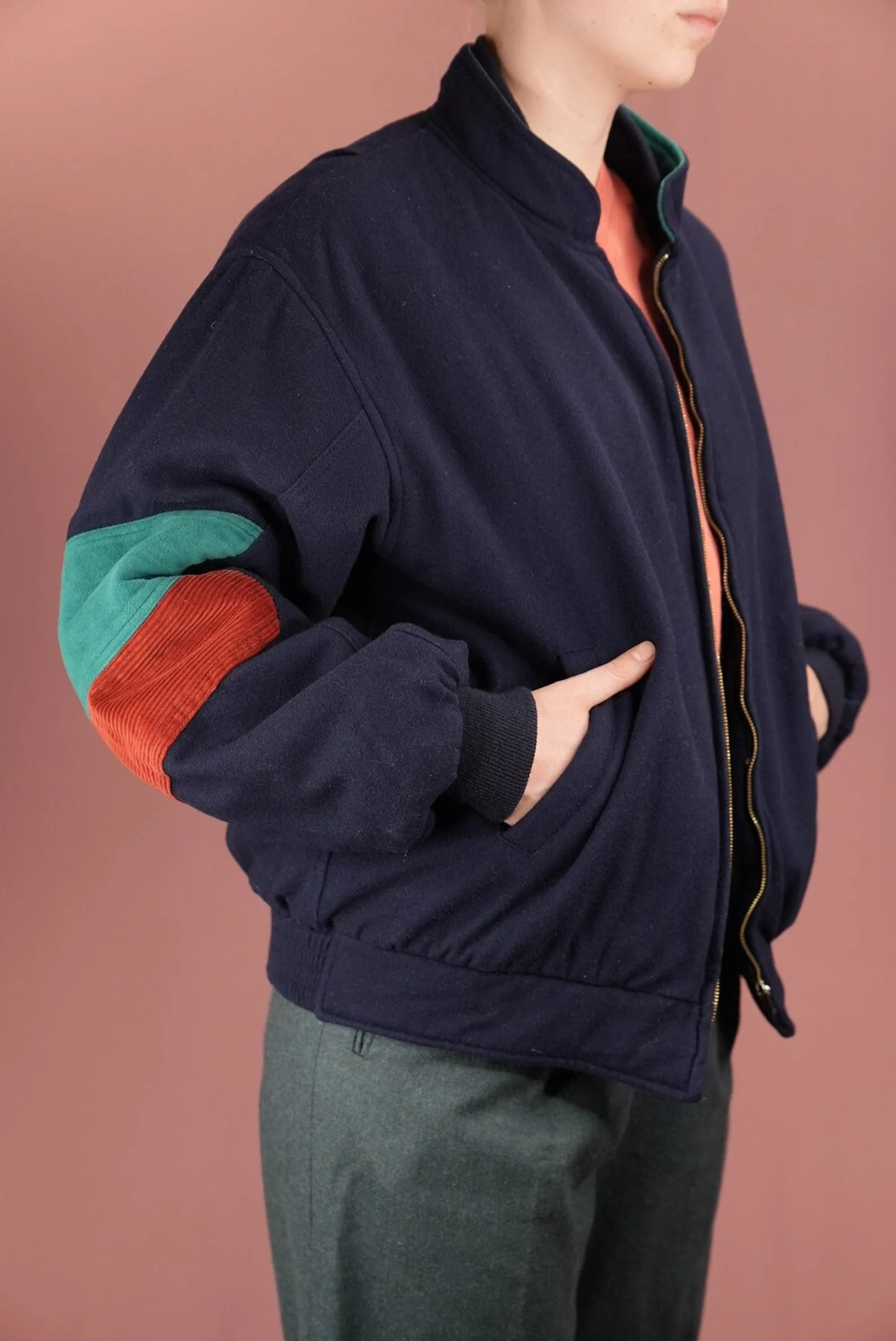 Vintage Wool Bomber-jacket With Colorful Corduroy Details Made in Italy, 1980s - Etsy | Etsy (US)