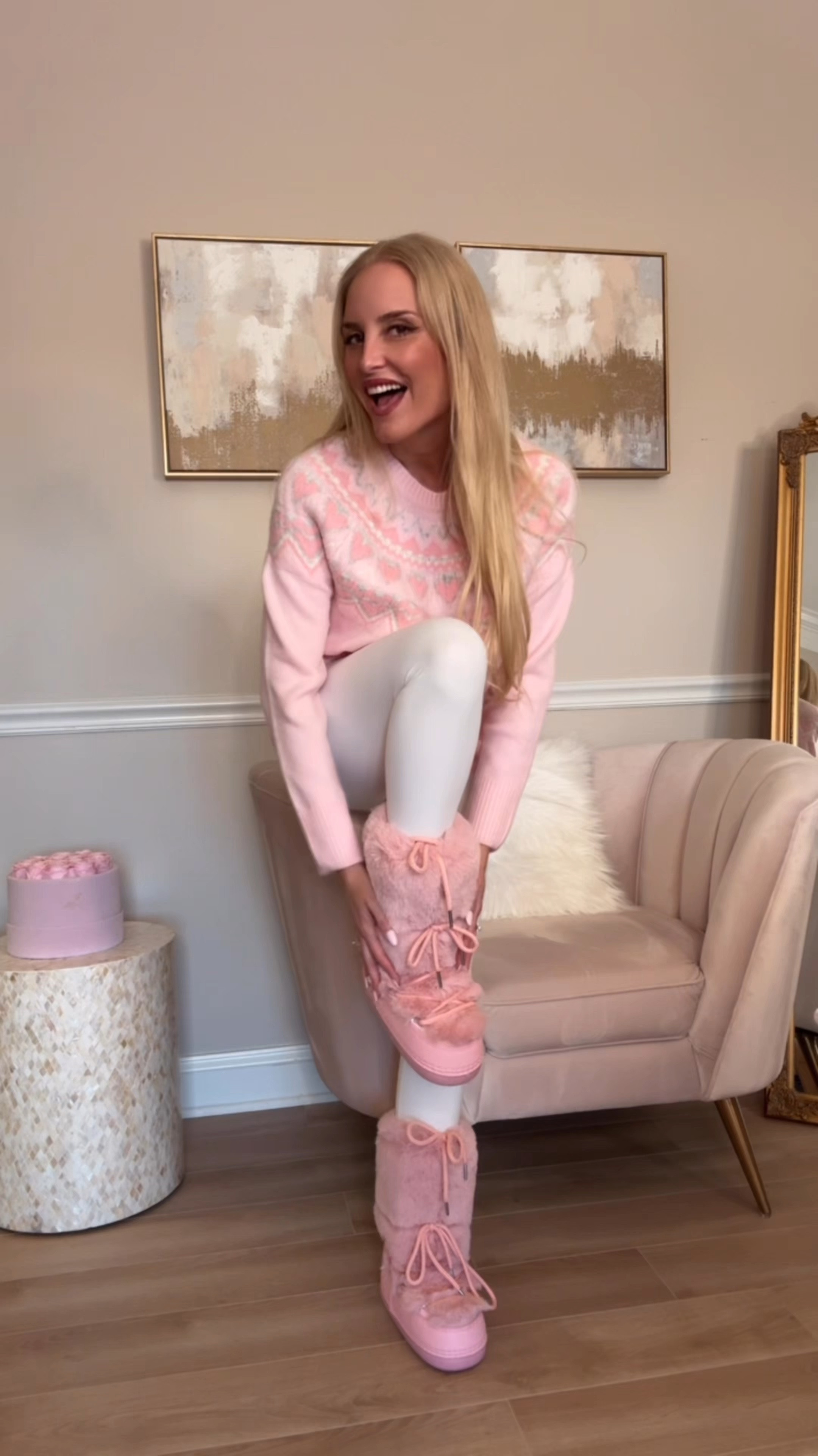 This fuzzy pink fair isle sweater is so perfect for Valentine's Day with its cute heart pattern! Also linking some super soft white knit leggings and the cutest pink fur boots EVER!!! These boots look like moon boots and are just as cute but are low priced on Amazon. This makes the cutest lounge outfit and is perfect for running errands or working from home. So adorable for Winter.

#LTKItBag #LTKSeasonal #LTKStyleTip