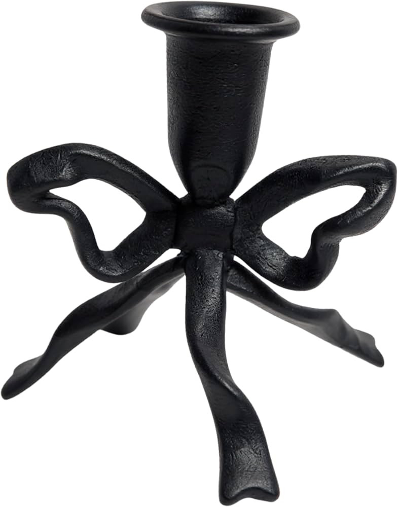 Bow Candle Holder, Bow Metal Taper Candle Holder 5" H x 4.81 W, Gold, Black, Decorative Candle Ho... | Amazon (US)