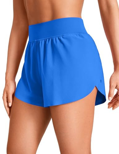 CRZ YOGA High Waisted Split Running Shorts for Women 3" - Comfy Mesh Liner for Workout Athletic GymTrack Quick Dry Sparkle Blue XX-Small | Amazon (US)