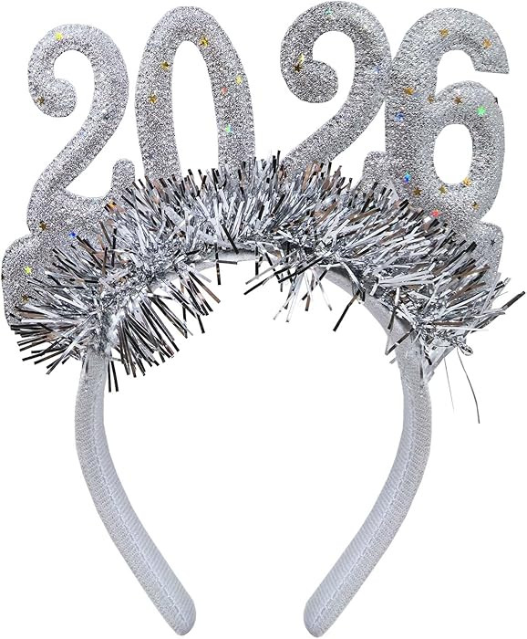 Sparkly 2026 New Year Hairband with Silver Glitter & Star - Shiny New Year's Eve Party Headband f... | Amazon (US)