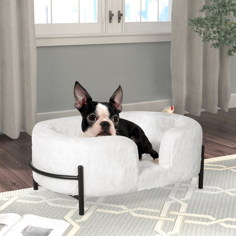 Homebeez Pet Cat Dog Sofa Couch Calming Sleeping Bed Soft Plush Upholstered Pet Snuggling Cot (Wh... | Walmart (US)