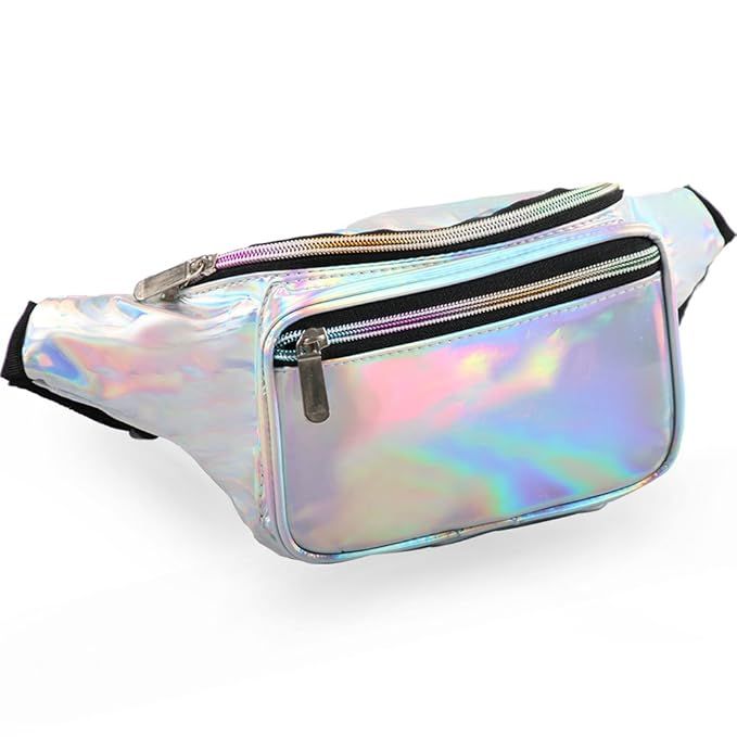 Holographic Fanny Pack for Women - Waist Fanny Pack with Adjustable Belt for Rave, Festival, Trav... | Amazon (US)