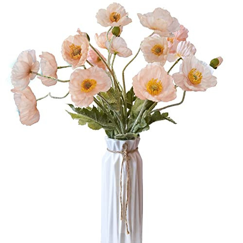 Kainonnan Artificial Flowers 5Pcs Poppies Flowers Artificial Silk Flowers for Home Office Wedding Outdoor Decor (Champagne) | Amazon (US)