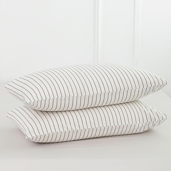 MooMee Bedding Pillowcases Striped Pack of 2 100% Washed Cotton Linen Like Textured Breathable Du... | Amazon (US)