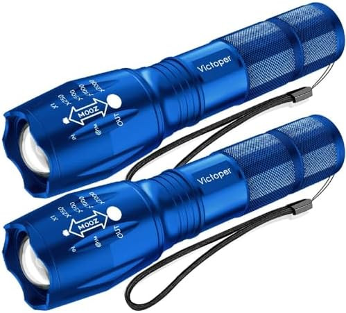 Victoper LED Flashlight 2 Pack Blue, Bright Tactical Torch High Lumens 5 Modes, Waterproof Zoomab... | Amazon (US)