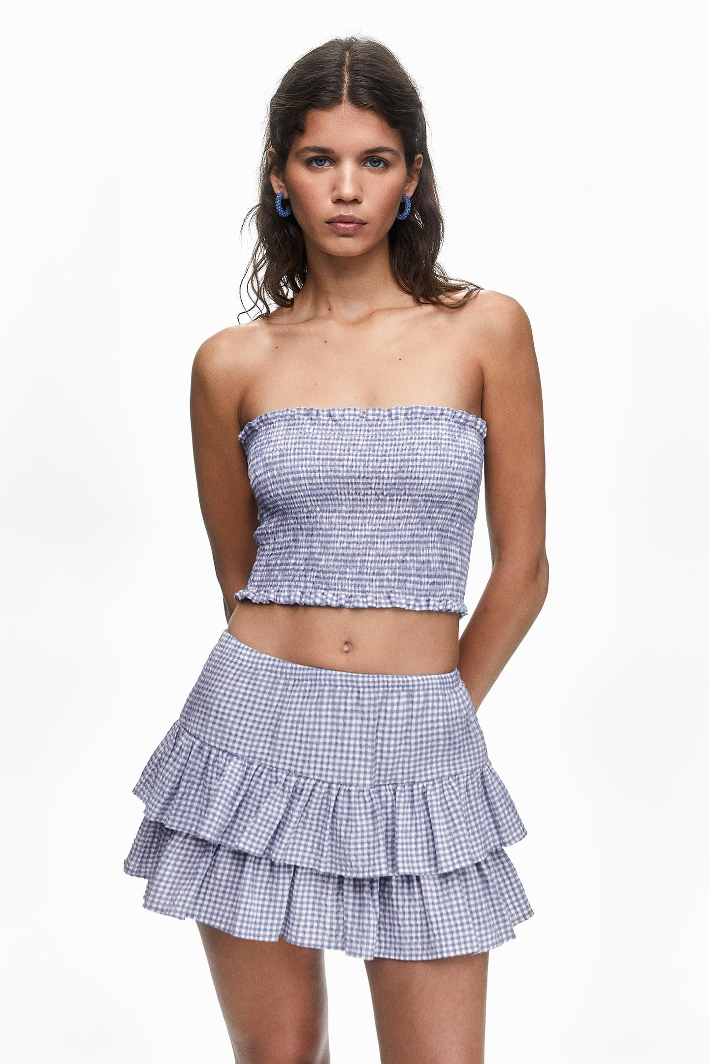 Gingham mini skirt with ruffles | PULL and BEAR UK