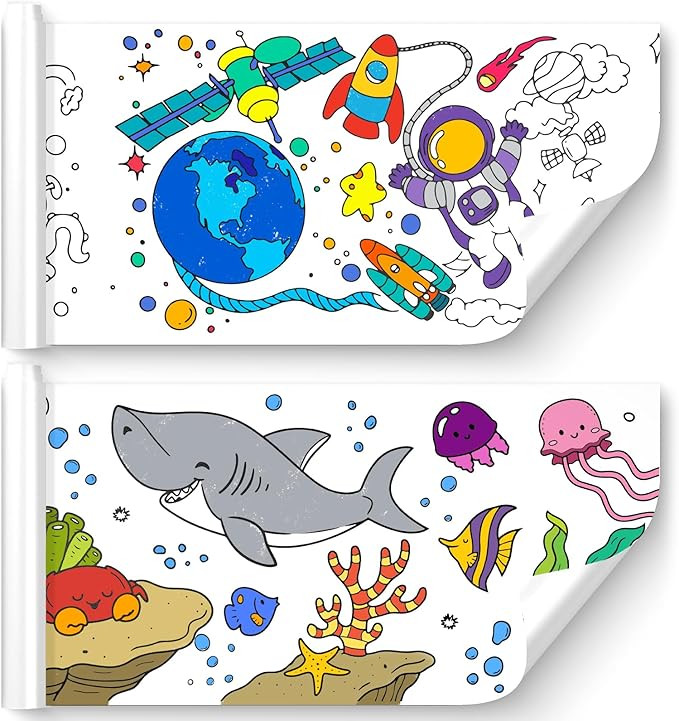 Keweis 2 Pcs Children's Drawing Roll, Coloring Paper Roll for Kids, 118×11.8 Inch Sticky DIY Pai... | Amazon (US)