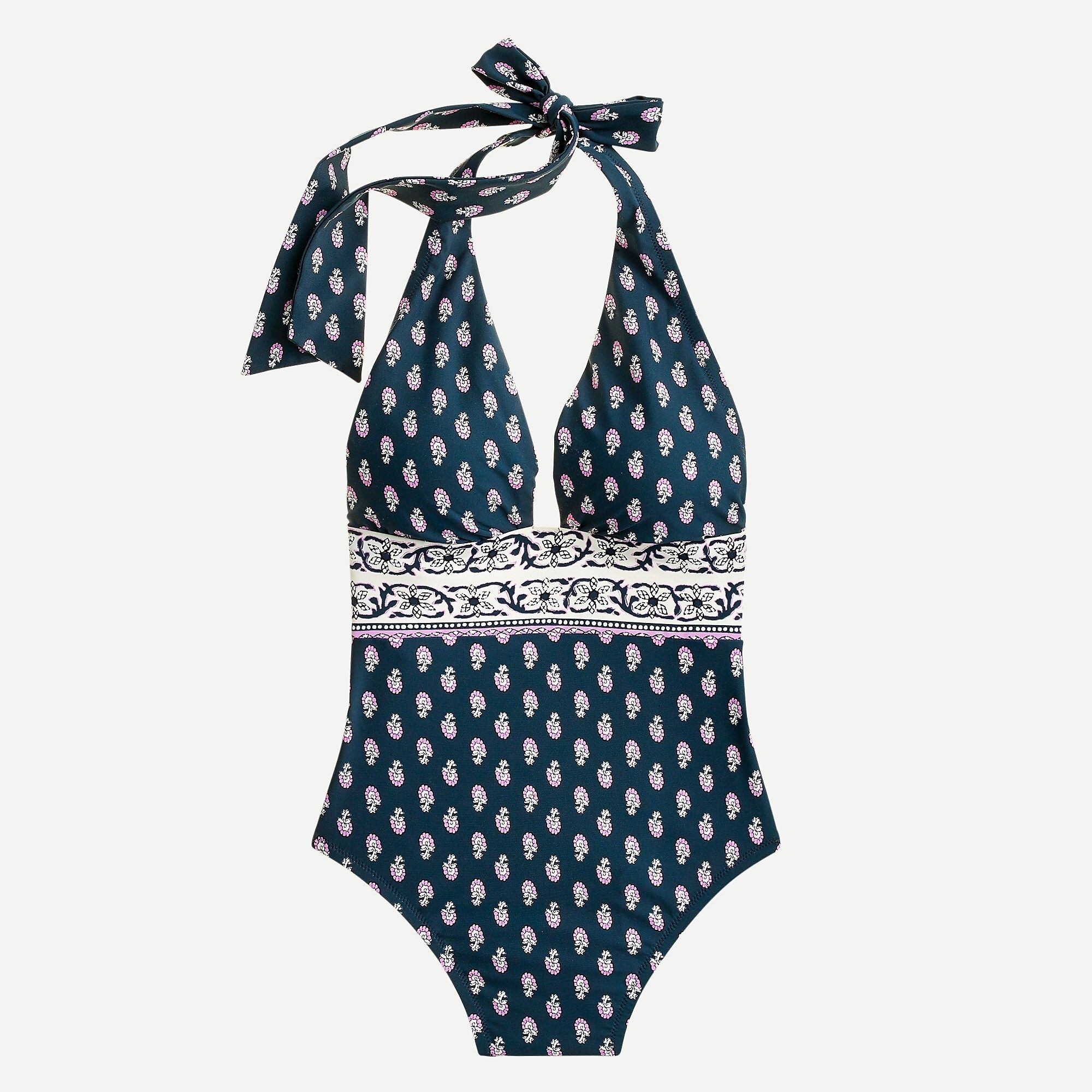 Plunge halter one-piece in best buds | J.Crew US