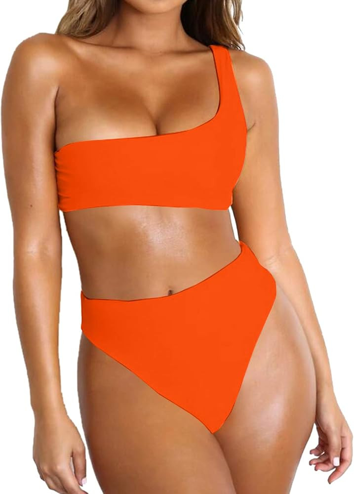 Byoauo Womens Bikini One Shoulder Top with High Waisted Bottom Two Piece Swimsuits | Amazon (US)