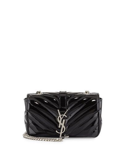 V-Flap Patent Leather Mini Shoulder Chain Bag, Black | Neiman Marcus