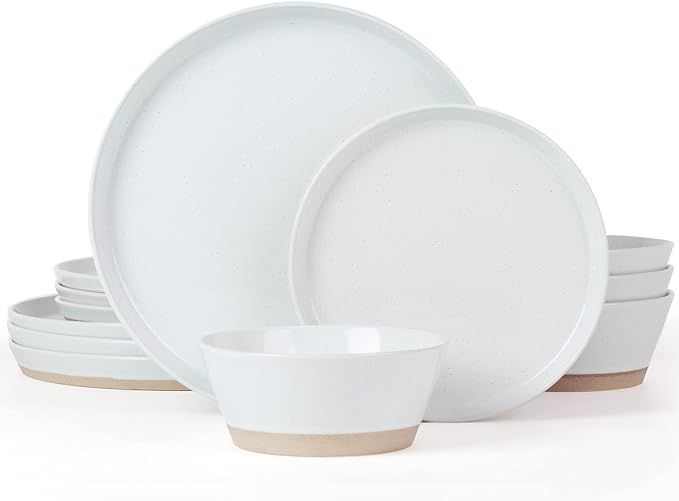 Famiware Saturn Dinnerware Sets, 12 Piece Dish Set, Plates and Bowls Sets for 4, White | Amazon (US)