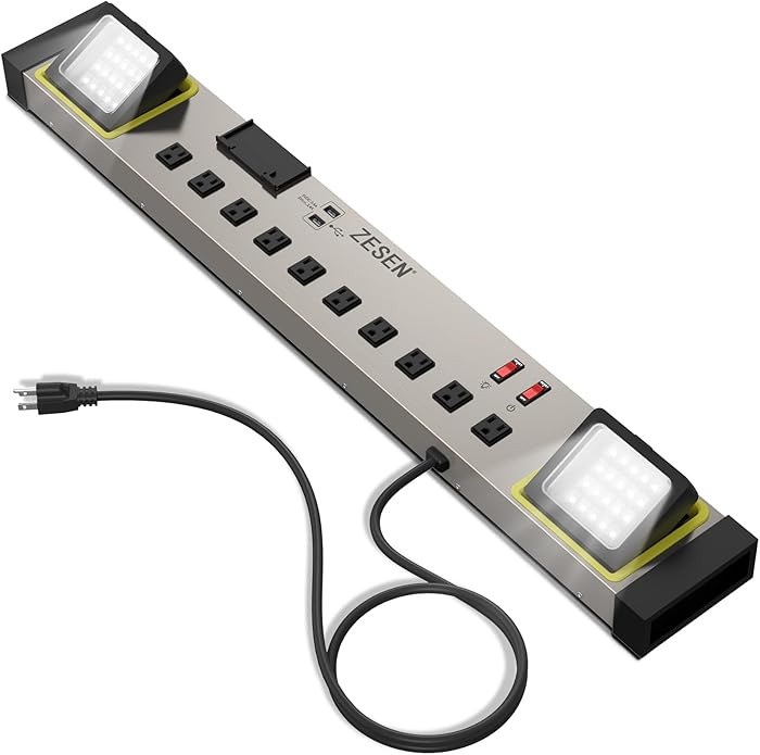10-Outlet Power Strip with LED Worklight Surge Protector 4ft Cord with Dual Smart USB, Workshop/G... | Amazon (US)