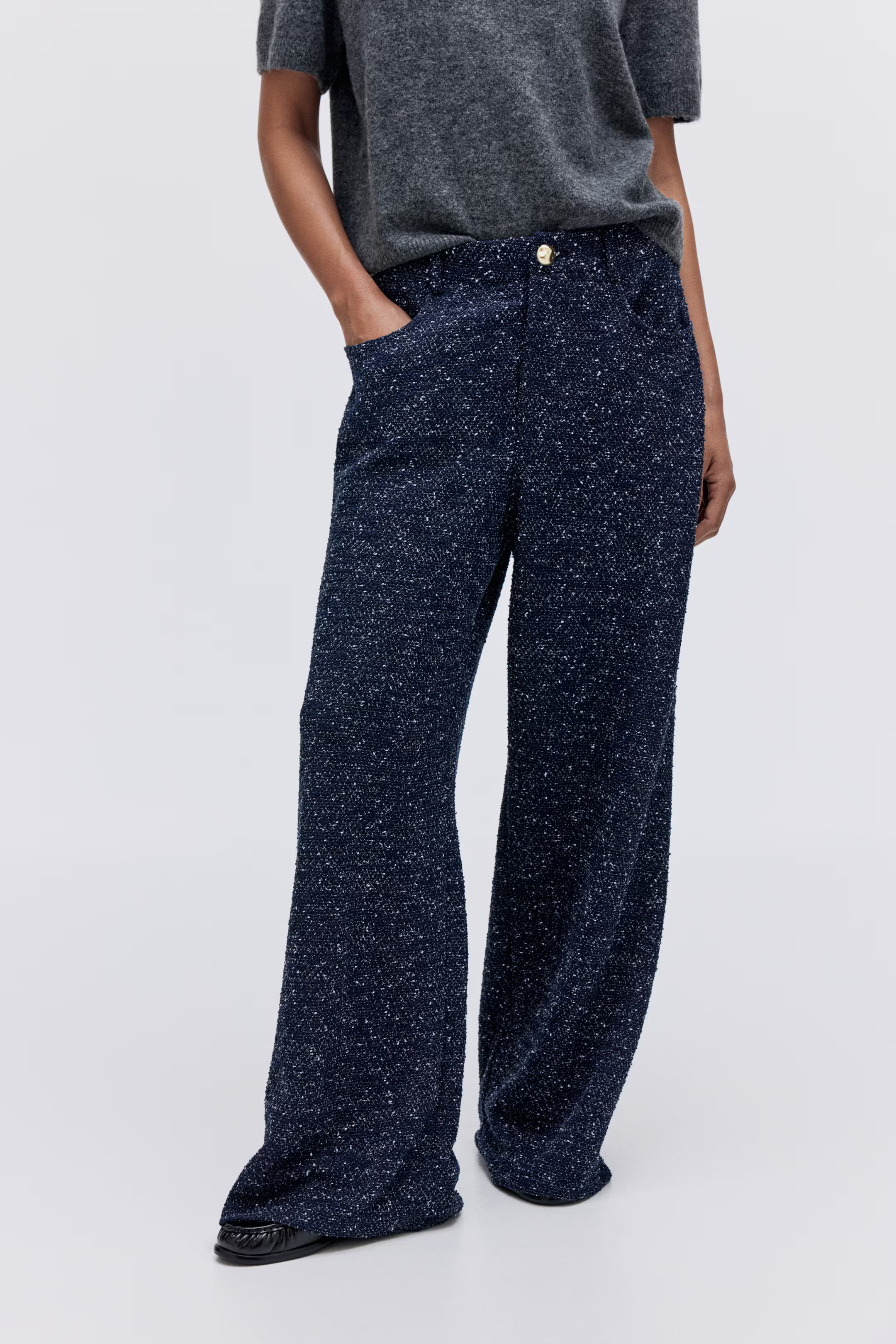 Bouclé Pants - Navy blue melange - Ladies | H&M US | H&M (US + CA)