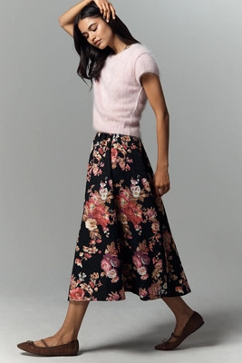 The Jacie Floral Jacquard Midi Skirt by Maeve | Anthropologie (US)