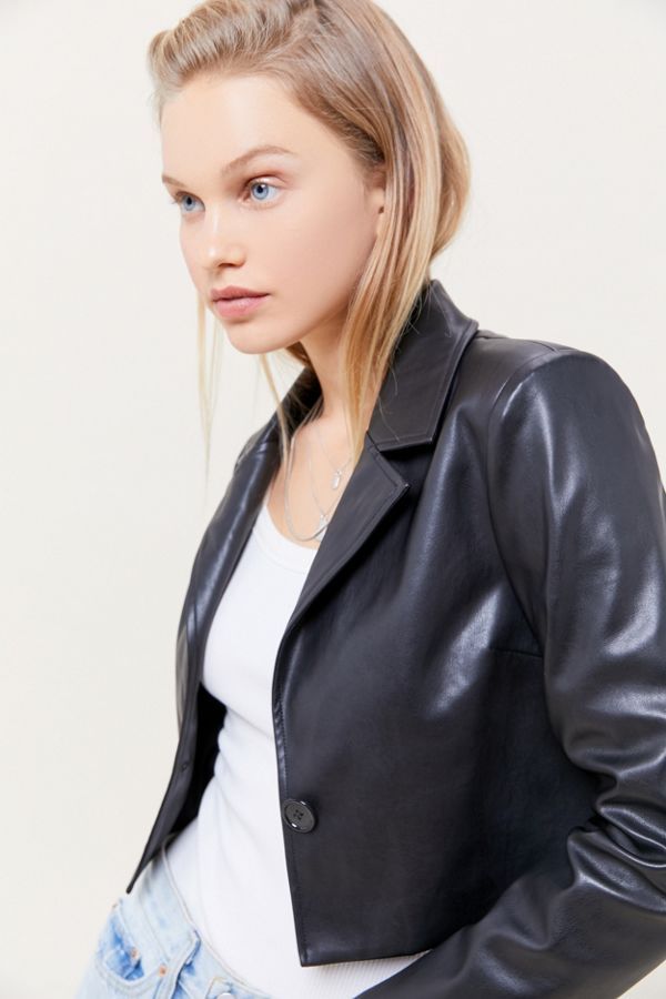 UO Faux Leather Cropped Blazer | Urban Outfitters (US and RoW)
